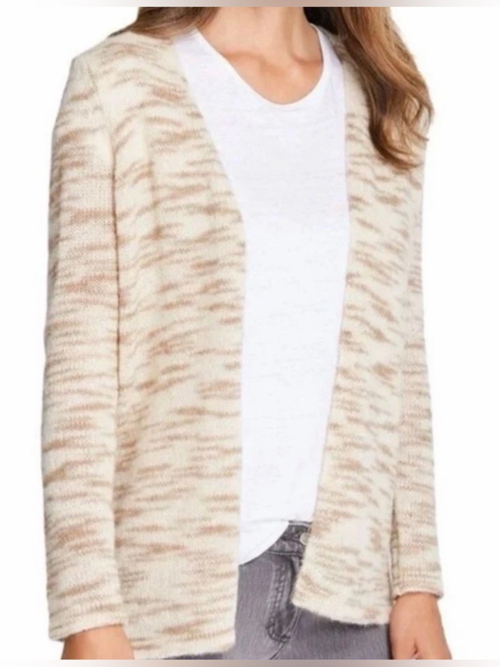 J. McLaughlin Linley Cardigan Alpaca Wool Blend Sweater Sz Large Brown Off White